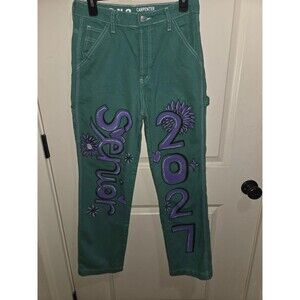 Hand painted Senior Jeans - S.O.N.G. Green carpenter boyfriend jeans, size 7/28